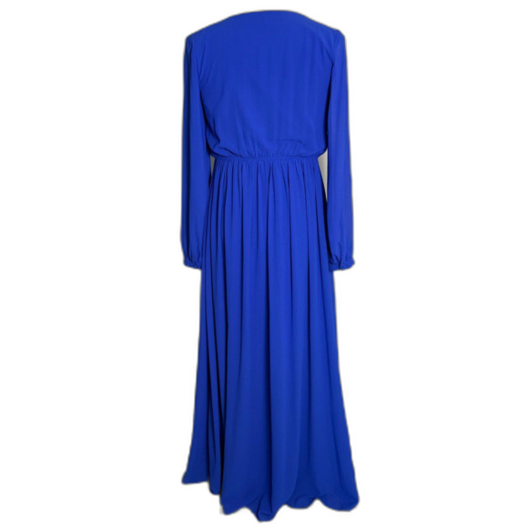 Lulus Wondrous Water Lilies Royal Blue Maxi Dress Sz M Long Semi Formal V Neck - Picture 2 of 14